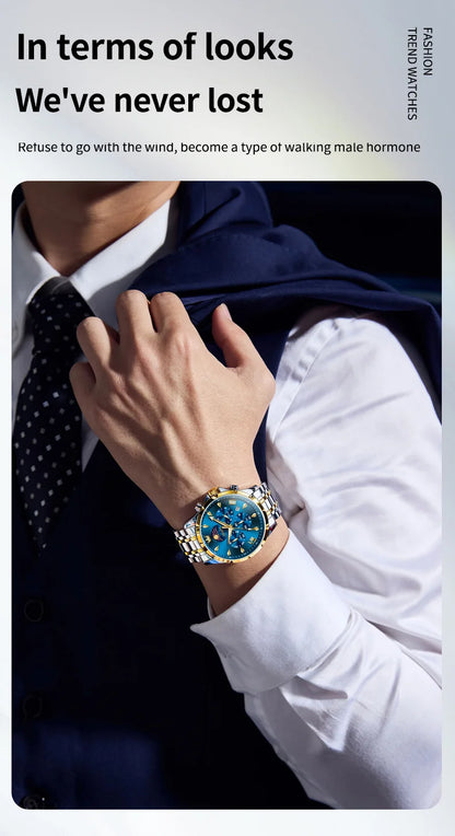 OLEVS 3653 Men   Brand Quartz  Multi functional Automatic  Timer    Moonphase