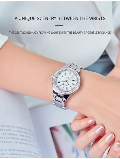 Elegant Casual Goldn  Crystal Diamond Inlaid    Silver  Quartz