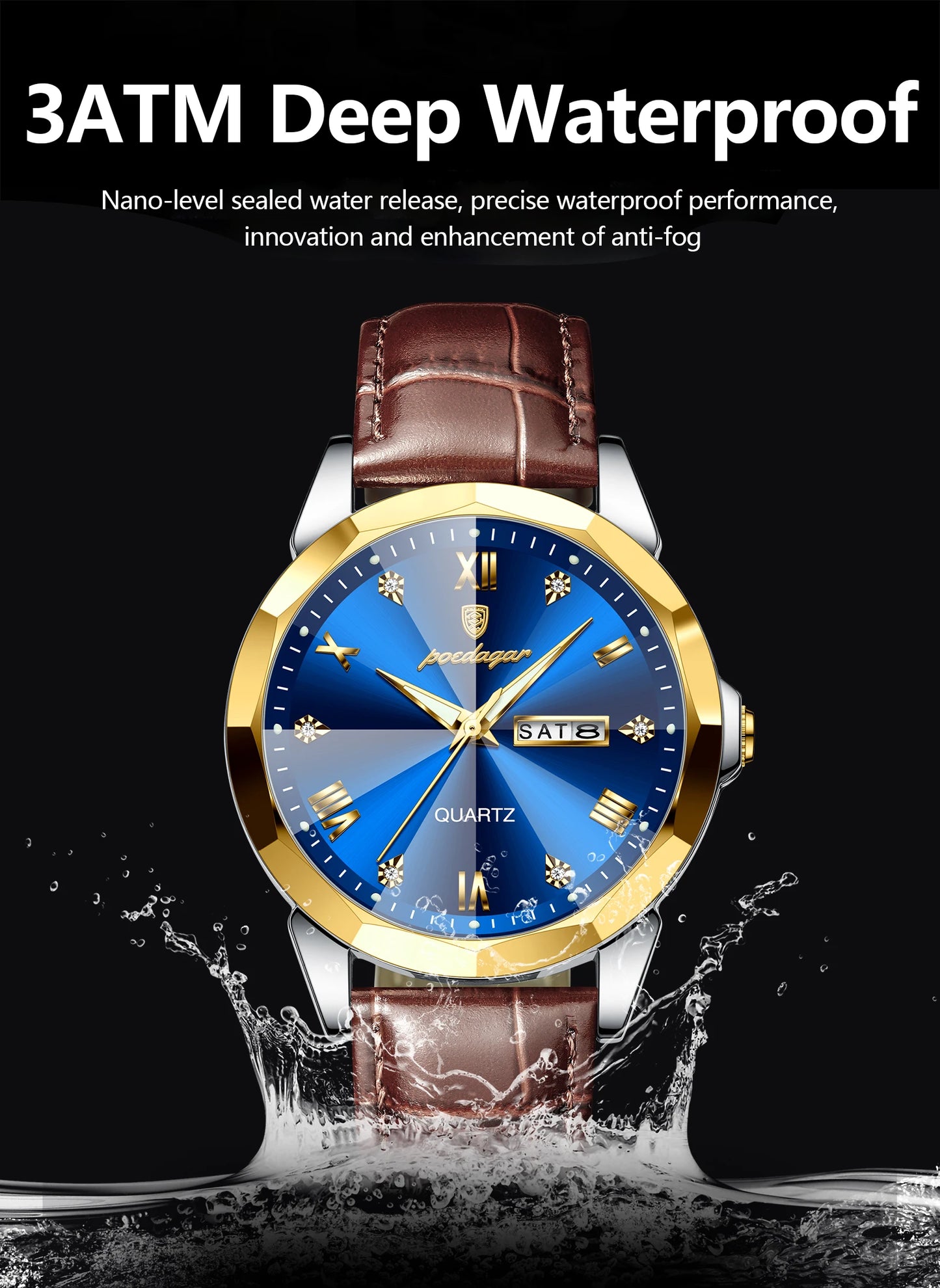 POEDAGAR  Man Wristwatch High Quality Quartz   Men     Week Leather  Watches