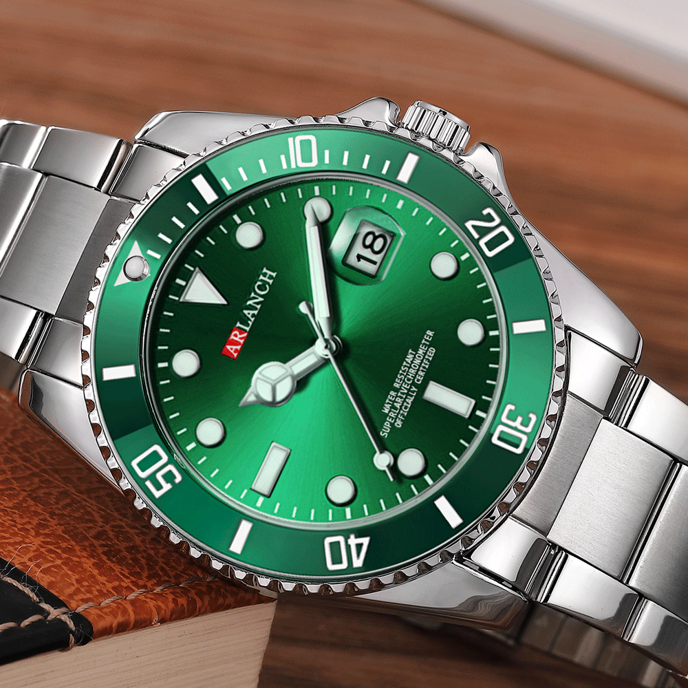 Classic Mens Watch Quartz Green Ghost Diver Series Stainless Steel Waterproof Calendar Clock Business Luxury Watch Reloj Hombre
