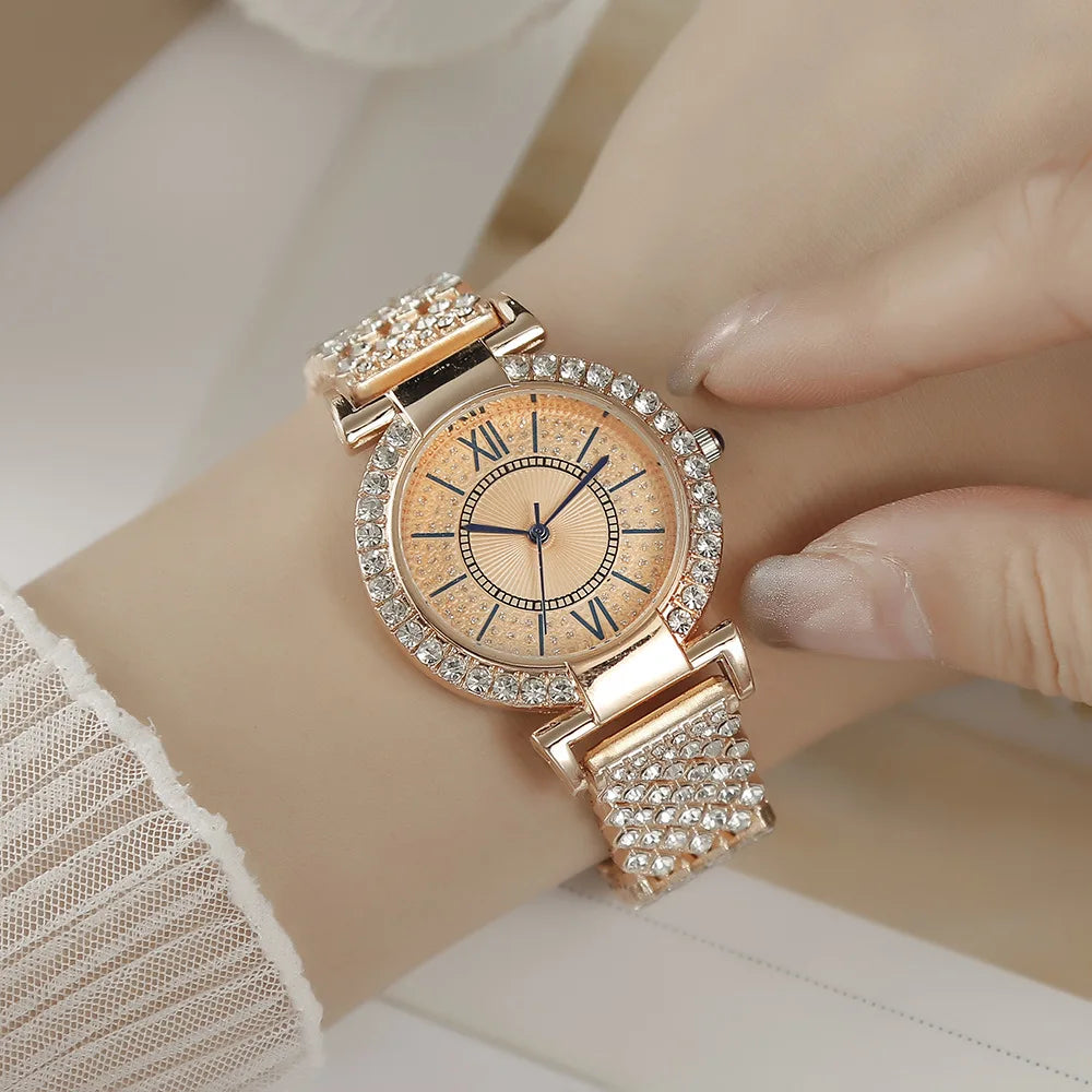 UTHAI H11   Quartz  Full Diamond  Band Water Diamond Full Sky Star Roman Pattern Bracelet Watches Girl