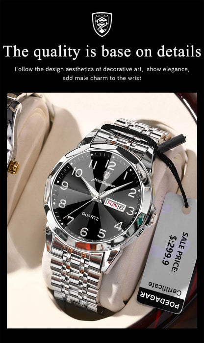 POEDAGAR Men‘s Watches Trend  Original Quartz  for Man Rhombus Mirror Waterpoof   Wristwatch  Week