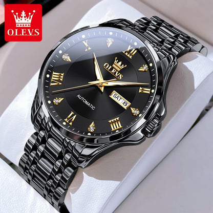 OLEVS Mens Watches  Automatic Mechanical  For Man    Stee  Bands Roman Numeral 6702