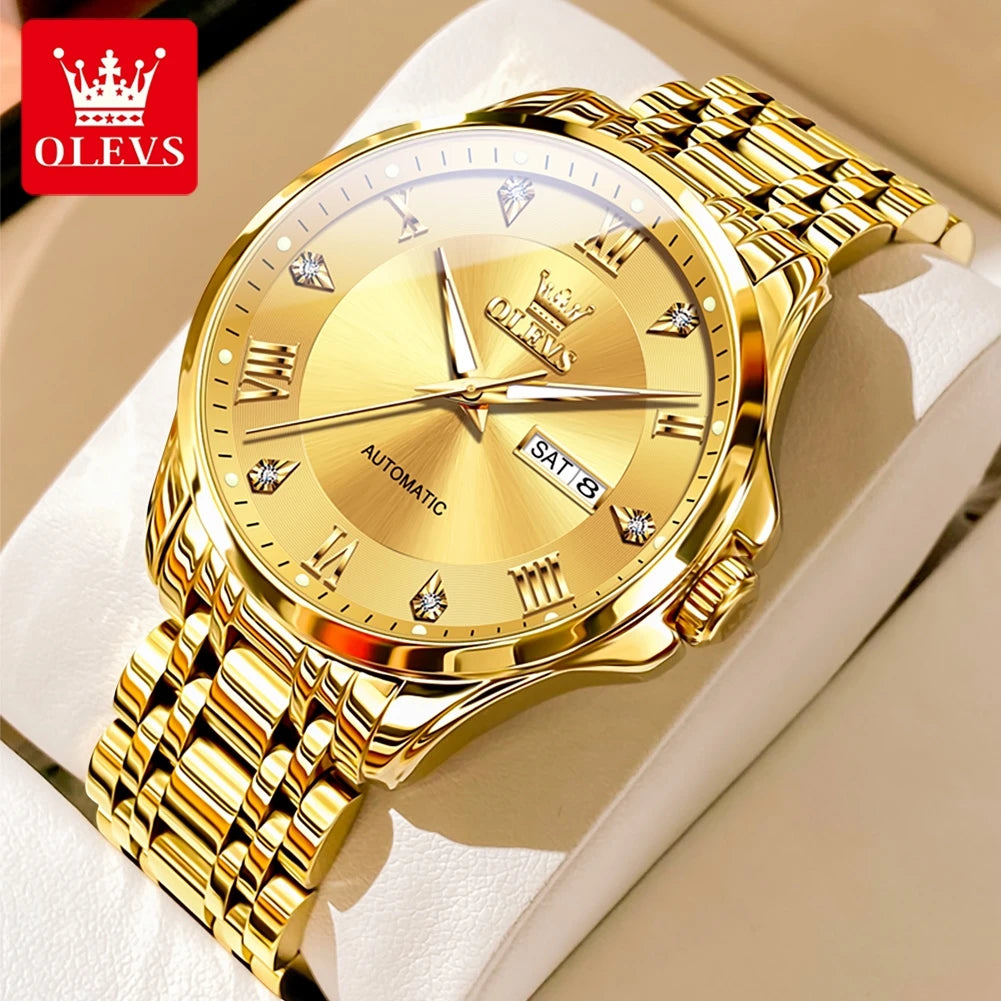 OLEVS Mens Watches  Automatic Mechanical  For Man    Stee  Bands Roman Numeral 6702