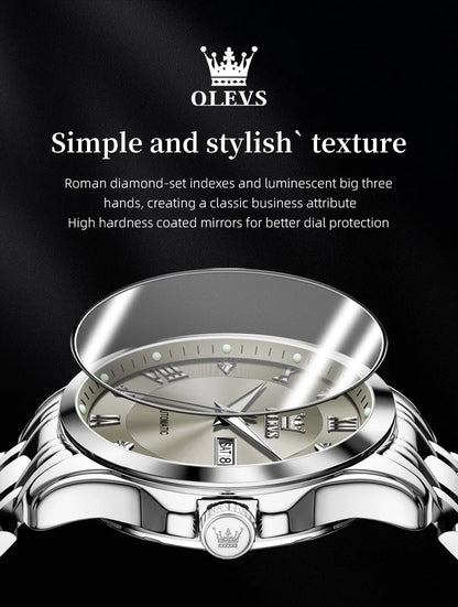 OLEVS Mens Watches  Automatic Mechanical  For Man    Stee  Bands Roman Numeral 6702