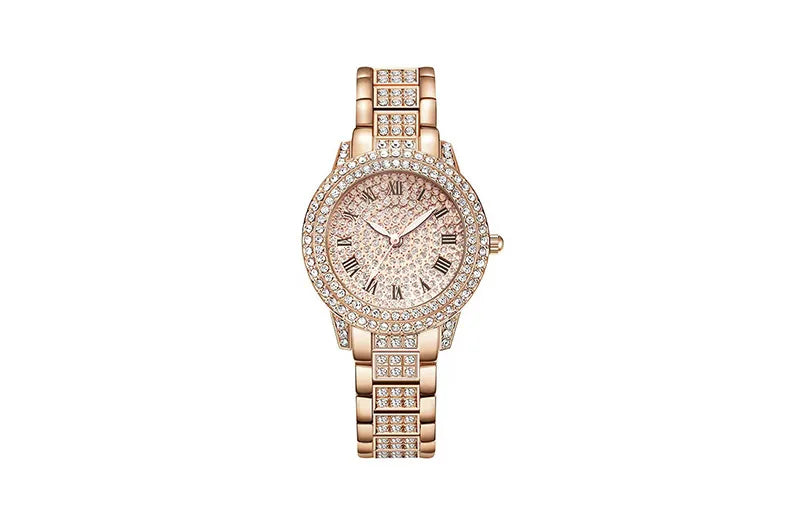 Women Wristwatches Relojes Para Mujer  Classic Golden  Women Alloy Strap Round Rhinestone Dail Quartz Watches