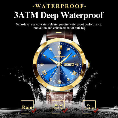 POEDAGAR  Man Wristwatch High Quality Quartz   Men     Week Leather  Watches