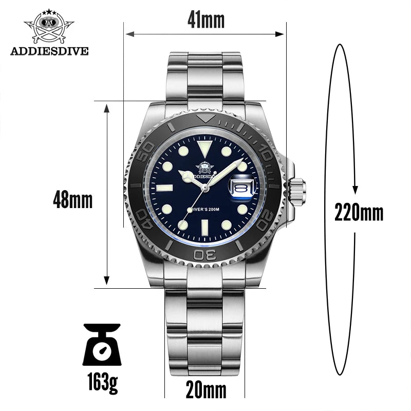 ADDIESDIVE Luxurious  Analog Quartz  BGW9  20 Bar   Diving   Men Watches H3