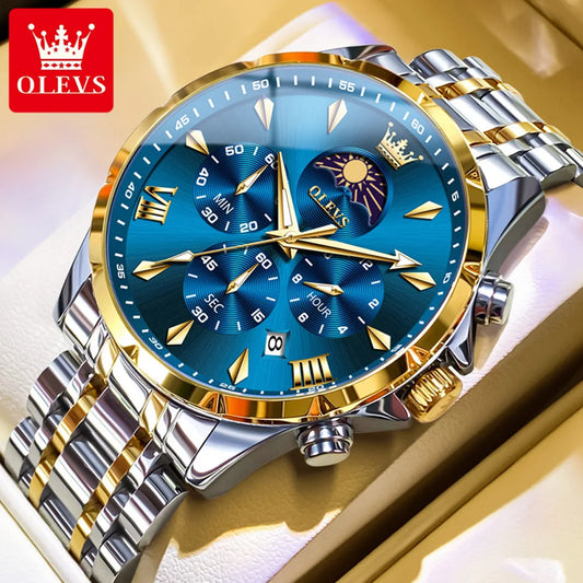OLEVS 3653 Men   Brand Quartz  Multi functional Automatic  Timer    Moonphase