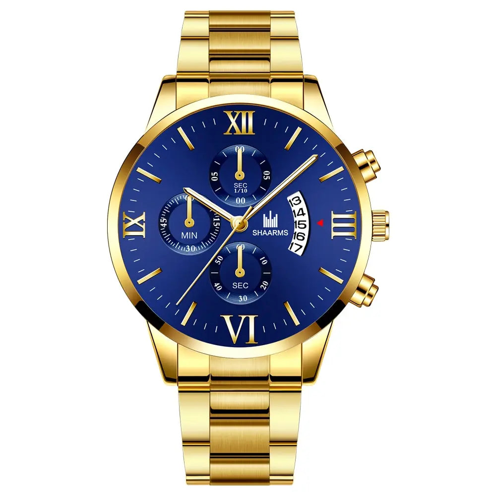 Mens   Quartz   Fake Three Eye Six Pin Calendar Men    Belt Men Watches